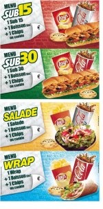 Menu à prix fixe pour la franchise Subway