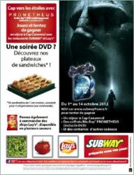 Le réseau de restauration rapide s&rsquo;associe à la sortie du blockbuster Prometheus en DVD