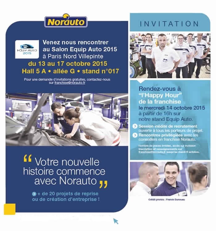 Invitation Happy Hour sur le stand de la franchise Norauto au Salon Equip Auto
