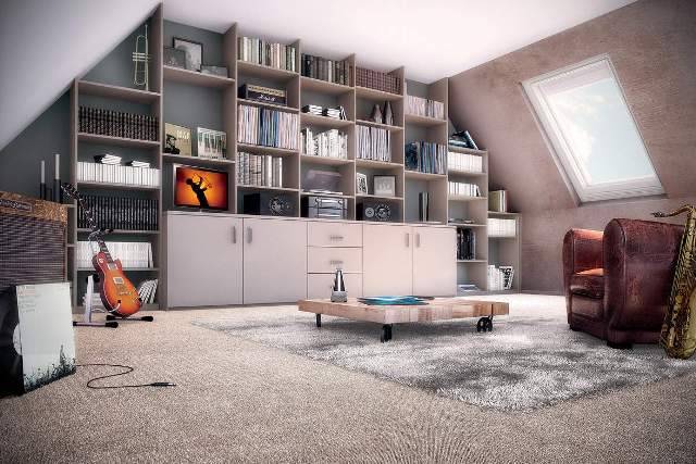 Rangements sous comble: les combles deviennent bibliothèque et placards