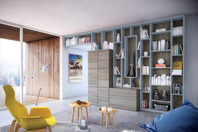 Bibliothèque personnalisée: jeu de volumes qui s’adapte au choix, aux objets et éléments de décoration