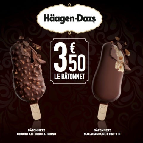 Bâtonnet Chocolate Choc Almond ou Bâtonnet Macadamina Nut Brittle : 3€50