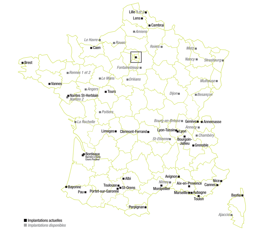 Implantations actuelles et disponibles - Réseau Archea