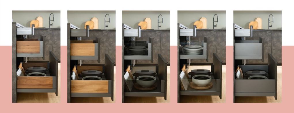 Tiroirs coulissants Allure par Mobalpa - 5 finitions dans des matériaux nobles