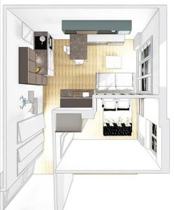 Plan du studio par Mobalpa