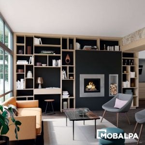 bureau en totale harmonie avec la bibliothèque sur-mesure qui l’entoure - Mobalpa