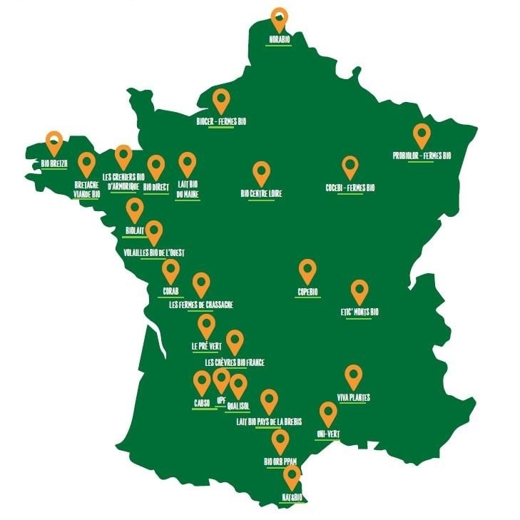 répartition des groupement fondateurs label Bio Equitable en France