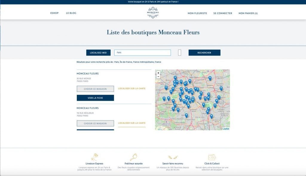 Nouveau site Monceau Fleurs - Liste des boutiques
