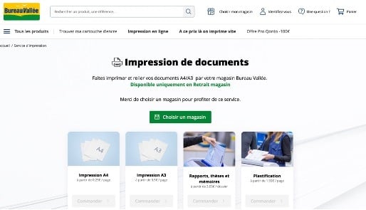 Impressions de documents en ligne par Bureau Vallée